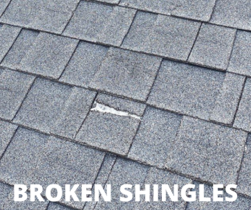 Broken asphalt shingles
