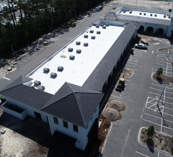 Flat roof drone shot