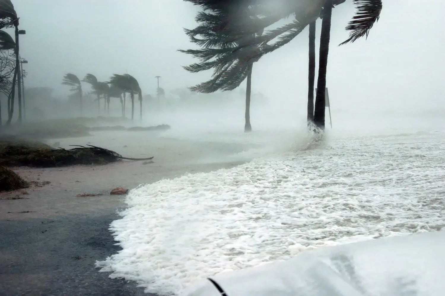 Beach shoreline during a hurricane
